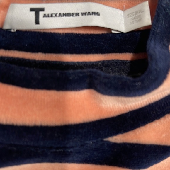 T Alexander Wang Velour Stripe Short Sleeve Stretch Dress SZ S Peach Navy - Picture 6 of 7